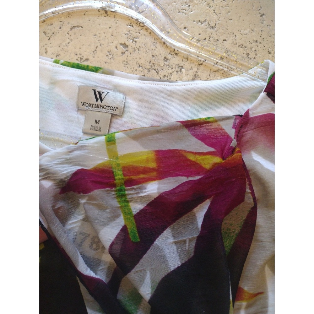 Worthington Blouse Woman's M Multicolor Sleeveless Layered Lined Mesh Top - Picture 6 of 8